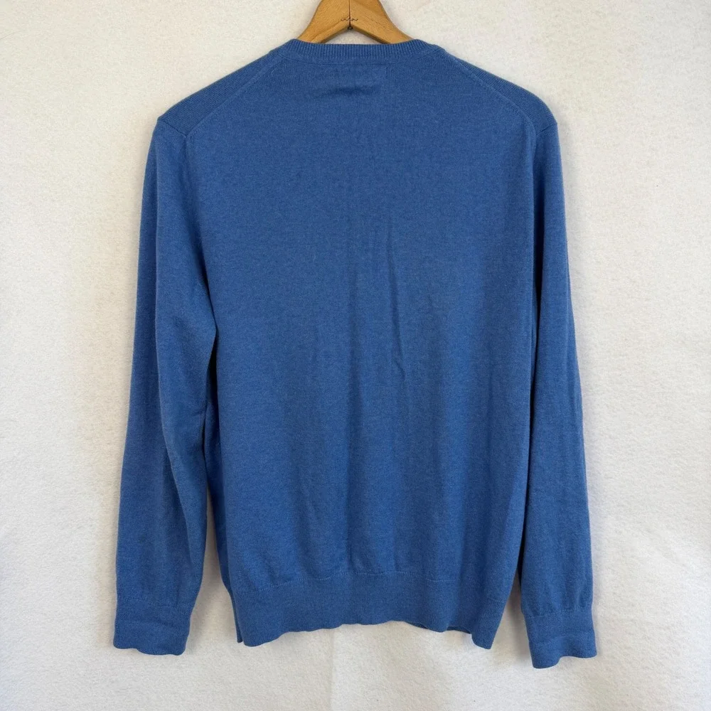 Banana Republic Mens Medium Blue‎ Cotton Cashmere V-Neck Sweater Casual Cozy